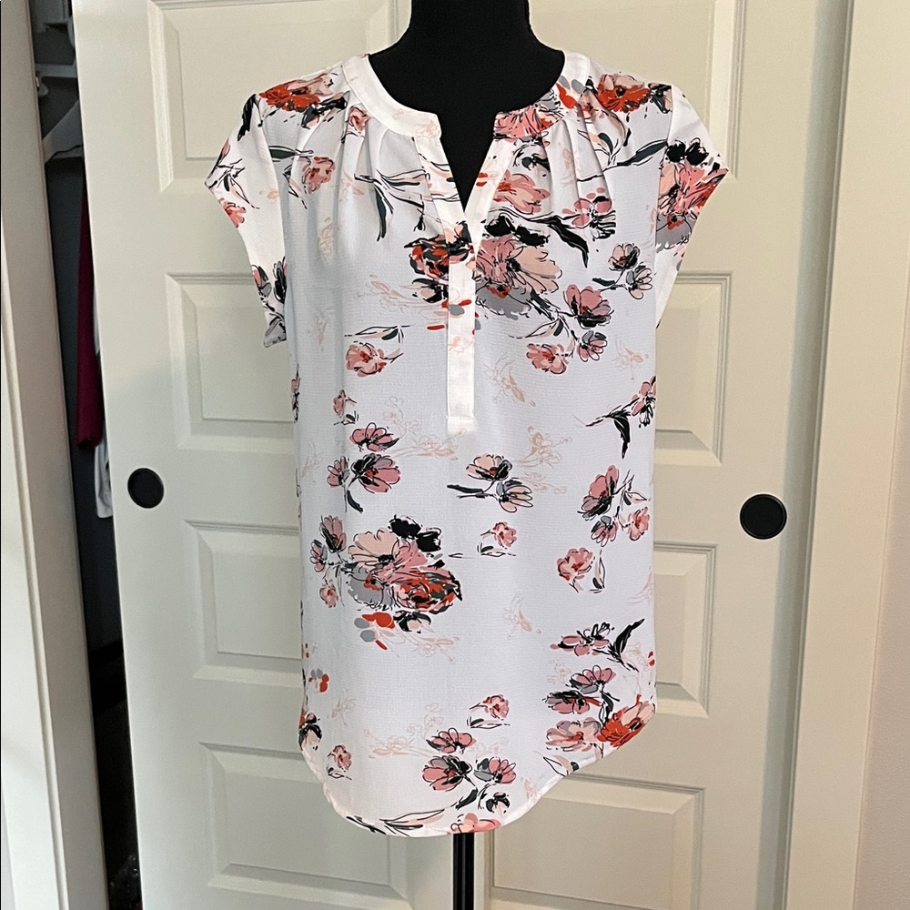 Fun 2 Fun Floral Blouse - White and Pink